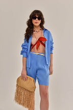 Camisa Leonora Linho Azul – Linda de Morrer