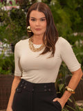BLUSA COTTON MANGA CURTA BEGE