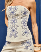 TOP TOMARA QUE CAIA BASQUE BLUE FLOWER OFF WHITE
