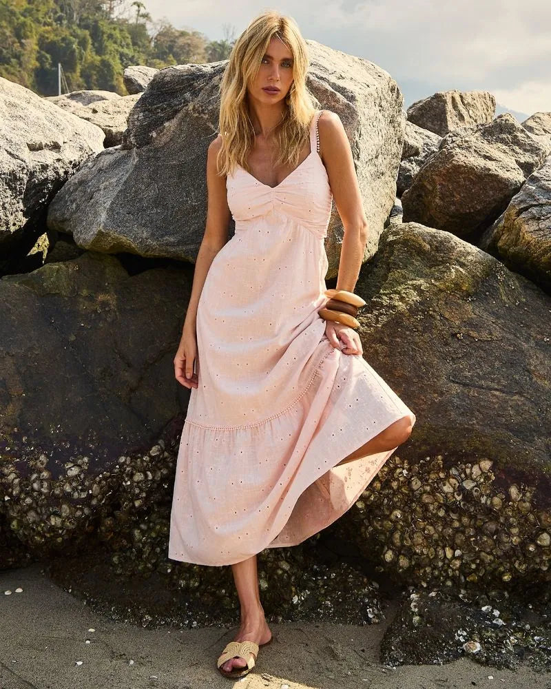 VESTIDO CORPO DRAPEADO ROSA BALLET