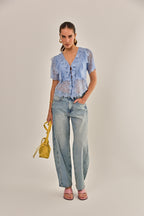BLUSA GARDEN EM RENDA AZUL
