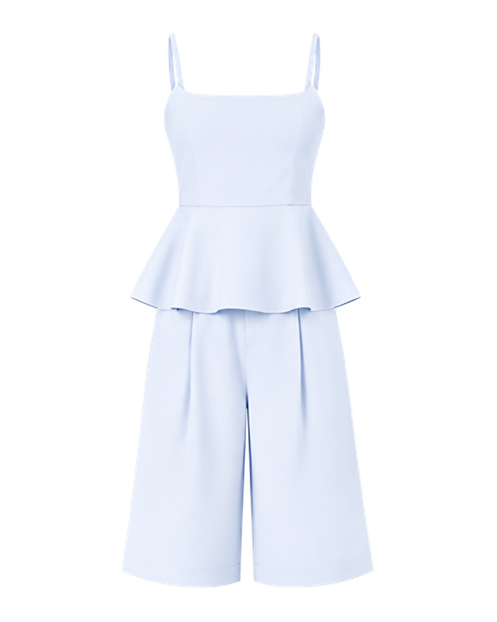 Conjunto Termales celeste Cheroy – blusa peplum e bermuda em viscose