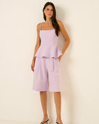 Conjunto Termales lilás Cheroy – blusa peplum e bermuda em viscose