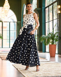 Vestido chiffon estampado assimétrico poá Luzia Fazzolli