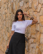 Blusa malha canelada branca placa LF Luzia Fazzolli