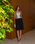 Conjunto alfaiataria aplicação floral Luzia Fazzolli