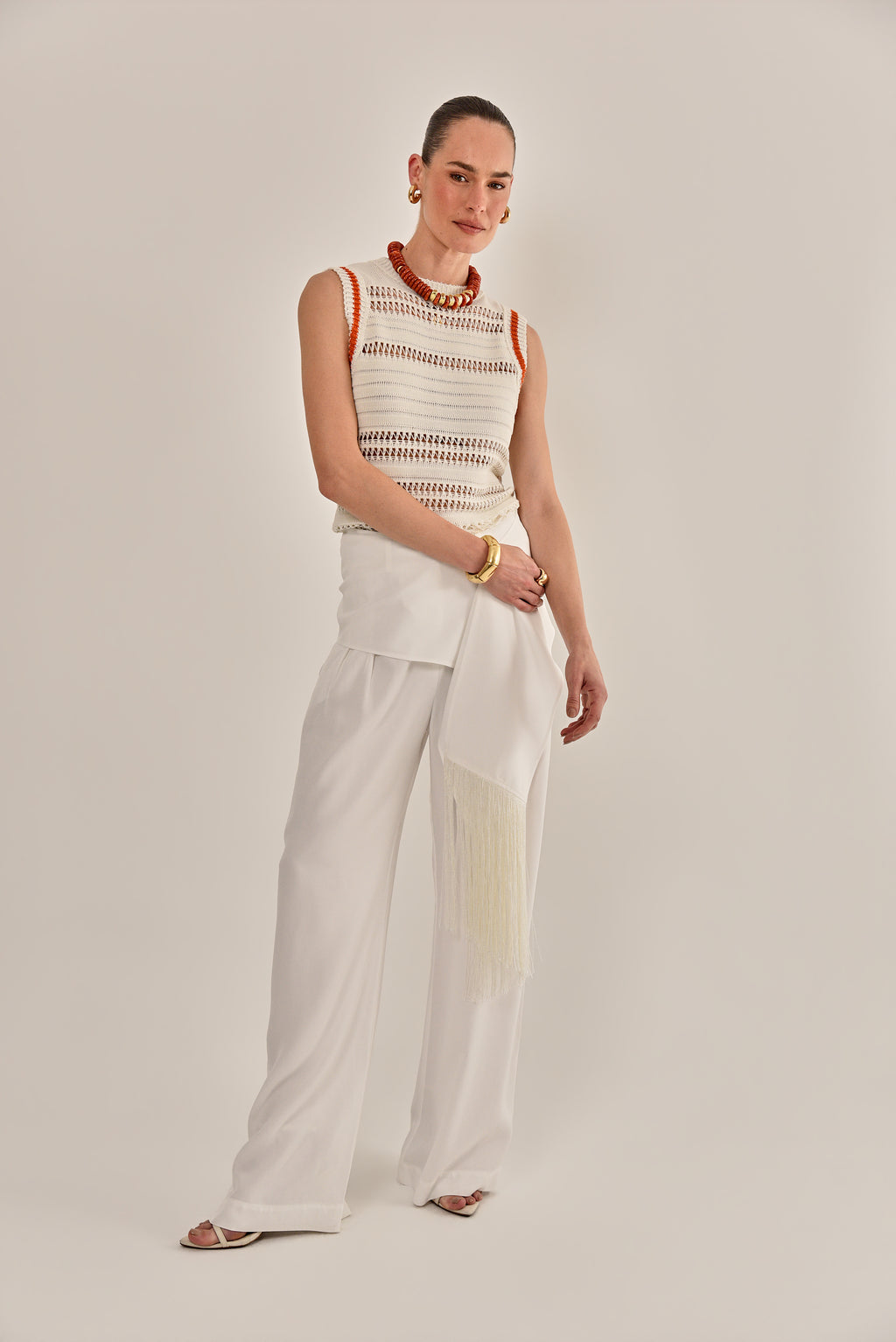CALÇA IMPERIAL CREPE DE VISCOSE OFF WHITE