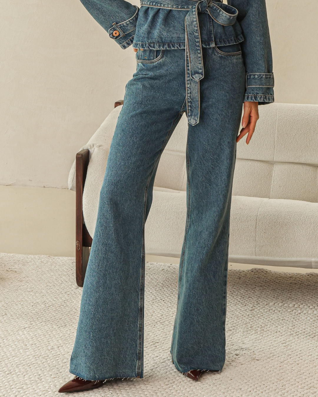 Detalhe da Calça Wide Leg Basic Jeans