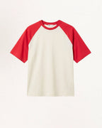 Camiseta Raglan Off White e Vermelha, frente