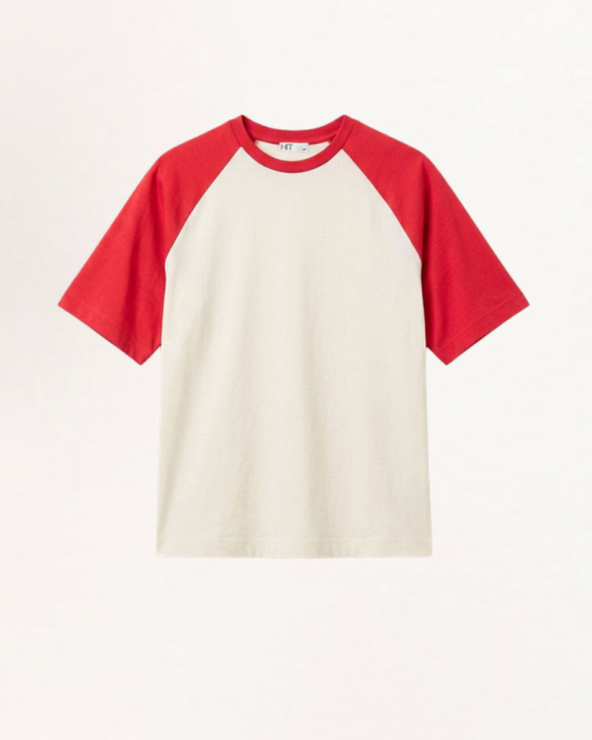 Camiseta Raglan Off White e Vermelha, frente