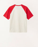Camiseta Raglan Off White e Vermelha, costas