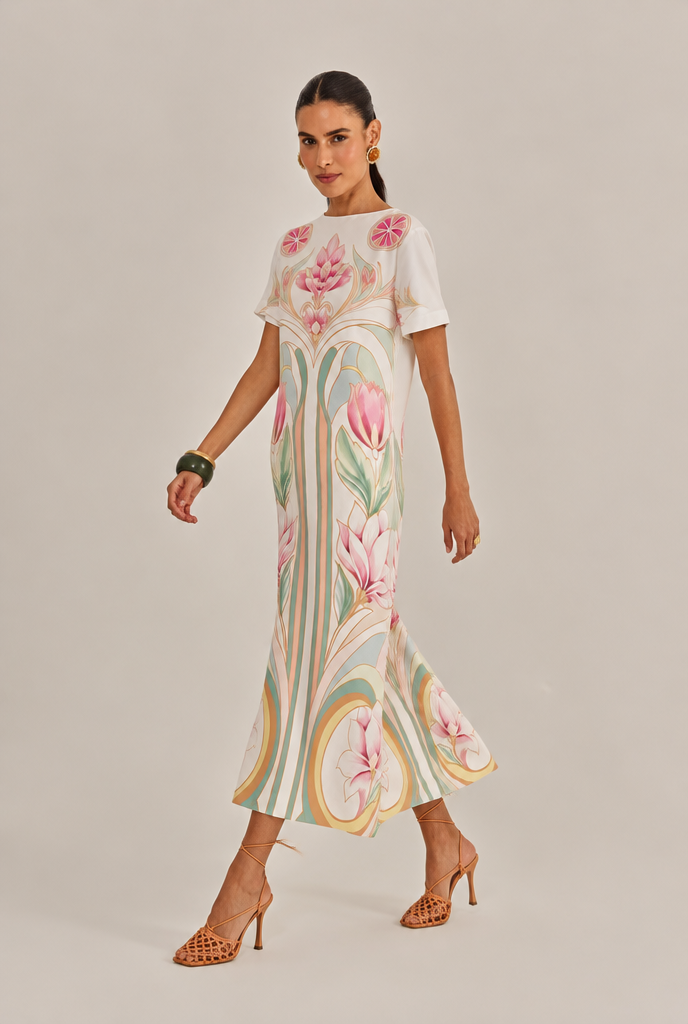 Vestido Hera Crepe Estampado, em movimento
