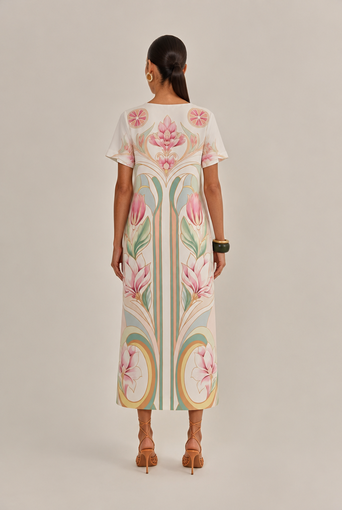 Vestido Hera Crepe Estampado, costas